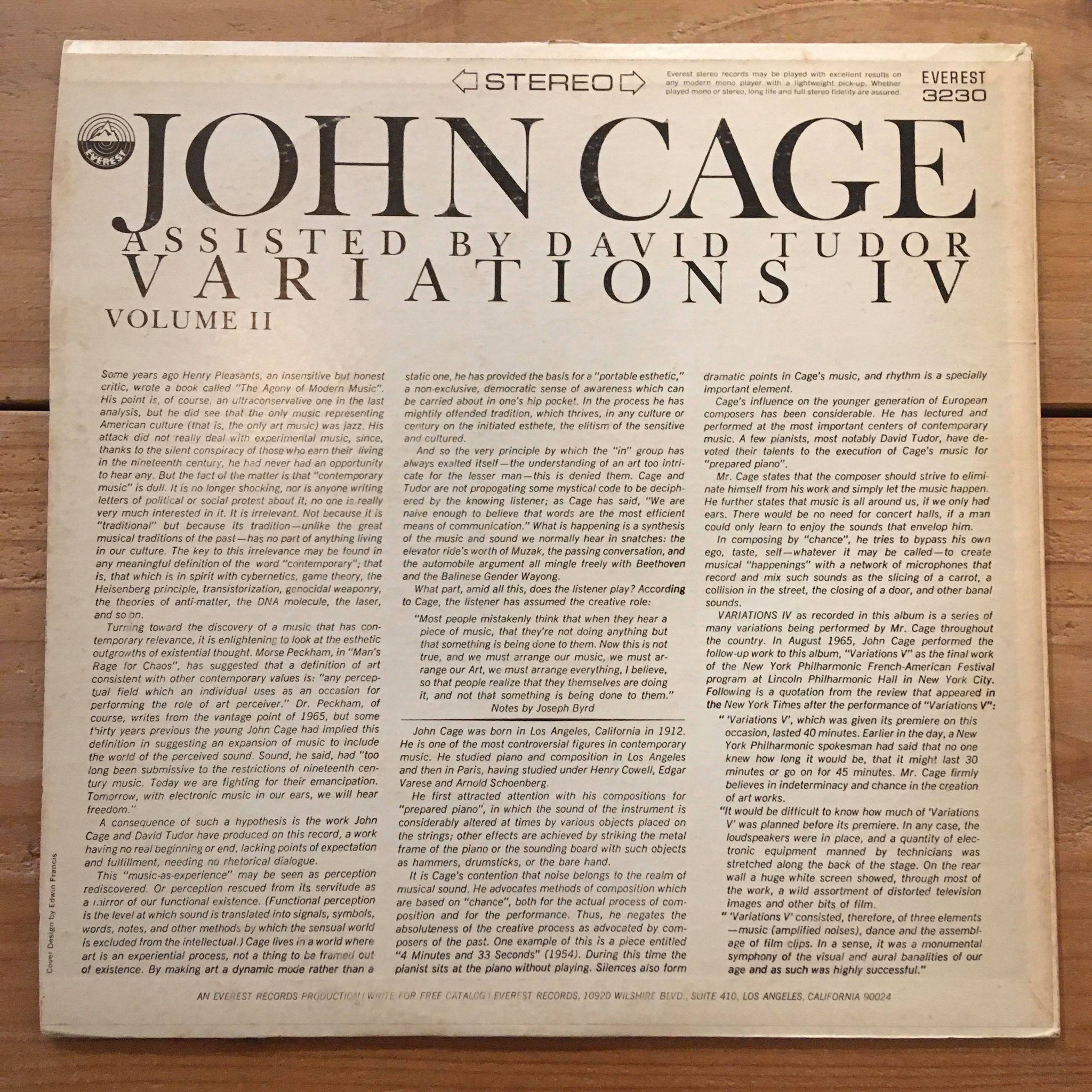 Cage Variations John Cage – Variations IV Volume II – pianola records